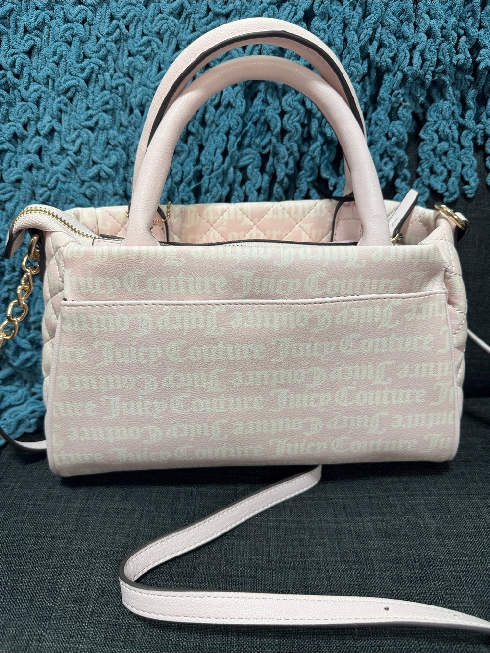 Juicy Couture Love Your Couture Pink & White Quilted Handbag w/ Card Holder - Picture 7 of 14